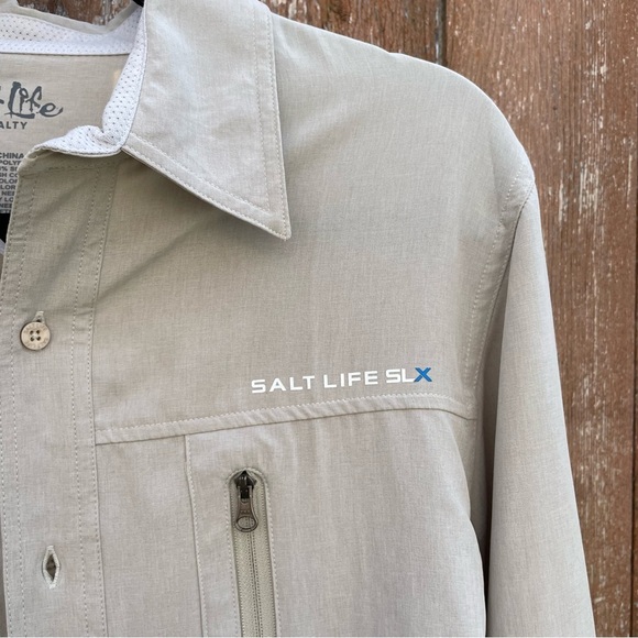 SALT LIFE Men’s Tan SLX UVapor Lightweight Long Sleeve Button Down Shirt Small - Picture 3 of 14